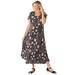 Plus Size Women's Short-Sleeve Crinkle Dress by Woman Within in Black Patch Floral (Size 5X)