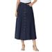 Plus Size Women's Perfect Cotton Button Front Skirt by Woman Within in Indigo (Size 28 W)