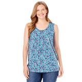 Plus Size Women's Perfect Printed Scoopneck Tank by Woman Within in Heather Grey Azure Blossom Vine (Size 22/24) Top