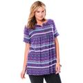 Plus Size Women's Short-Sleeve Pintucked Henley Tunic by Woman Within in Purple Patchwork Stripe (Size 38/40)