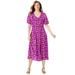 Plus Size Women's Short-Sleeve Button-Front Dress by Woman Within in Raspberry Spring Blossom (Size 18 W)