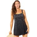 Plus Size Women's Princess Seam Swimdress by Swimsuits For All in Black White Dot (Size 10)