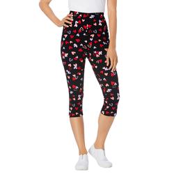 Plus Size Women's Stretch Cotton Printed Capri Legging by Woman Within in Black Tossed Hearts (Size 6X)