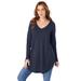 Plus Size Women's V-Neck Thermal Tunic by Roaman's in Navy (Size 38/40) Long Sleeve Shirt