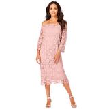 Plus Size Women's Off-The-Shoulder Lace Dress by Roaman's in Soft Blush (Size 28 W)