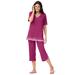 Plus Size Women's Striped Inset & Capri Set by Woman Within in Raspberry Mini Stripe (Size 22/24) Pants