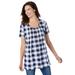 Plus Size Women's A-Line Knit Tunic by Woman Within in Navy Buffalo Plaid (Size 1X)