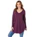 Plus Size Women's V-Neck Thermal Tunic by Roaman's in Dark Berry (Size 42/44) Long Sleeve Shirt