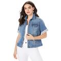 Plus Size Women's Distressed Denim Jacket by Roaman's in Medium Wash (Size 24 W)