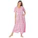 Plus Size Women's Long Seersucker Lounger by Only Necessities in Peony Petal Plaid (Size 1X)