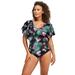 Plus Size Women's Flutter-Sleeve One-Piece by Swim 365 in Hibiscus Dot (Size 18) Swimsuit