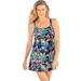 Plus Size Women's Empire-Waist Swim Dress by Swim 365 in Black Tropic Floral (Size 14) Swimsuit