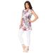 Plus Size Women's Sleeveless English Floral Big Shirt by Roaman's in White Watercolor Peony (Size 32 W) Long Shirt Blouse
