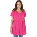 Plus Size Women's Short-Sleeve Empire Waist Tunic by Woman Within in Raspberry Sorbet (Size 30/32)