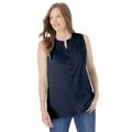 Plus Size Women's Smocked Henley Tank Top by Woman Within in Navy (Size 2X)