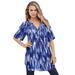 Plus Size Women's Short-Sleeve Angelina Tunic by Roaman's in Blue Abstract Ikat (Size 22 W) Long Button Front Shirt