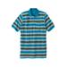 Men's Big & Tall Shrink-Less™ Pocket Piqué Polo Shirt by Liberty Blues in Teal Stripe (Size L)
