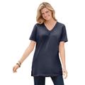 Plus Size Women's Perfect Short-Sleeve Shirred V-Neck Tunic by Woman Within in Navy (Size S)