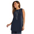 Plus Size Women's Stretch Knit Tunic Tank by The London Collection in Navy (Size 30/32) Wrinkle Resistant Stretch Knit Long Shirt