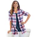 Plus Size Women's Short-Sleeve Button Down Seersucker Shirt by Woman Within in Red White Blue Plaid (Size 6X)