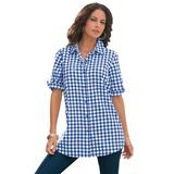 Plus Size Women's French Check Big Shirt by Roaman's in Rich Blue Check (Size 30 W)