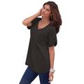 Plus Size Women's V-Neck Boyfriend Slub Tunic by Roaman's in Black (Size L) Long Shirt