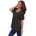 Plus Size Women's V-Neck Boyfriend Slub Tunic by Roaman's in Black (Size L) Long Shirt