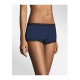 Plus Size Women's Microfiber and Lace Boyshort by Maidenform in Navy Black (Size 6)