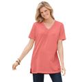 Plus Size Women's Perfect Short-Sleeve Shirred V-Neck Tunic by Woman Within in Sweet Coral (Size 4X)