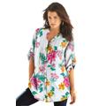 Plus Size Women's English Floral Big Shirt by Roaman's in White Hibiscus Floral (Size 36 W) Button Down Tunic Shirt Blouse