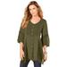 Plus Size Women's Acid Wash Big Shirt by Roaman's in Dark Basil (Size 20 W)