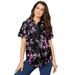 Plus Size Women's Short-Sleeve Kate Big Shirt by Roaman's in Purple Rose Floral (Size 42 W) Button Down Shirt Blouse