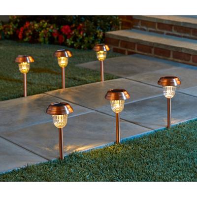 Set of 6 Copper Finish Solar Pathway Lights by Bry...