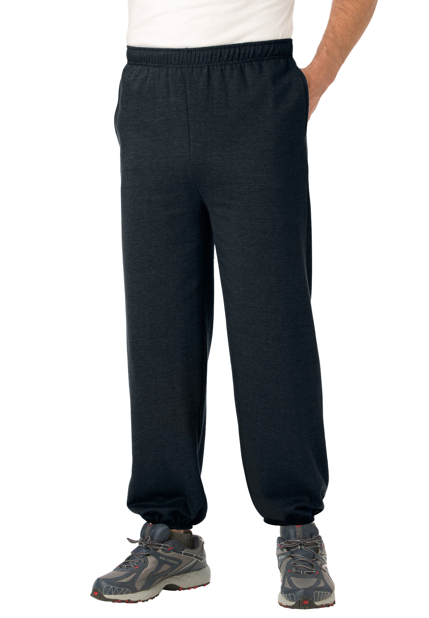 Men's Big & Tall Fleece Elastic Cuff Sweatpants by KingSize in Black (Size L)