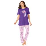 Plus Size Women's Graphic Tee PJ Set by Dreams & Co. in Plum Burst Floral Butterfly (Size 1X) Pajamas