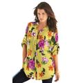 Plus Size Women's English Floral Big Shirt by Roaman's in Lemon Hibiscus Floral (Size 36 W) Button Down Tunic Shirt Blouse