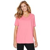 Plus Size Women's Suprema® Crochet V-Neck Tee by Catherines in Pink Tropic (Size 1X)