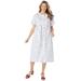 Plus Size Women's Short-Sleeve Denim Dress by Woman Within in White Floral (Size 34 W)