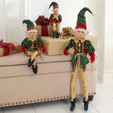 21"H Posable Christmas Elf by BrylaneHome in Red Green Gold Christmas Decoration