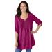 Plus Size Women's 7-Day Three-Quarter Sleeve Pintucked Henley Tunic by Woman Within in Raspberry (Size 1X)