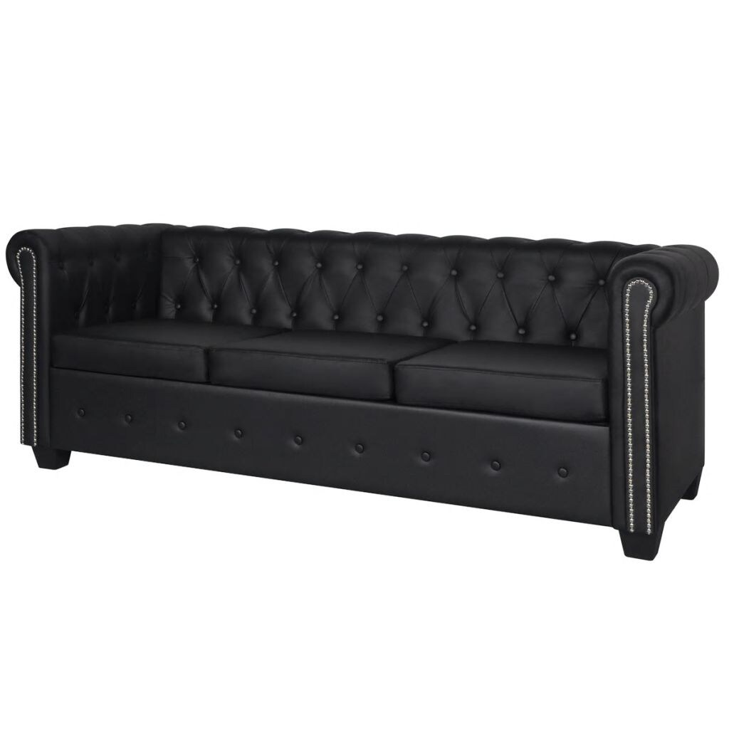 vidaXL Chesterfield Sofa 3-Sitzer Kunstleder Schwarz Image