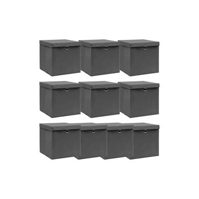 vidaXL Aufbewahrungsboxen, 32×32×32 cm, Vliesstoff, grau, mit Deckeln, 10 Stück Image