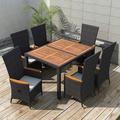 vidaXL 7-tlg. Garten-Essgruppe Poly Rattan Akazienholz Schwarz