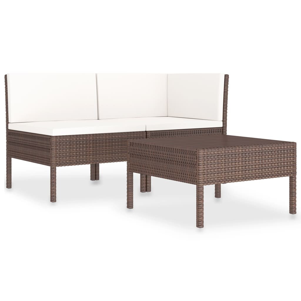 vidaXL 3-tlg. Garten-Lounge-Set mit Auflagen Poly Rattan Braun Image
