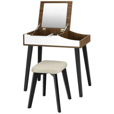 Costway Vanity Table Set with Flip Top Mirror and Padded Stool-Brown