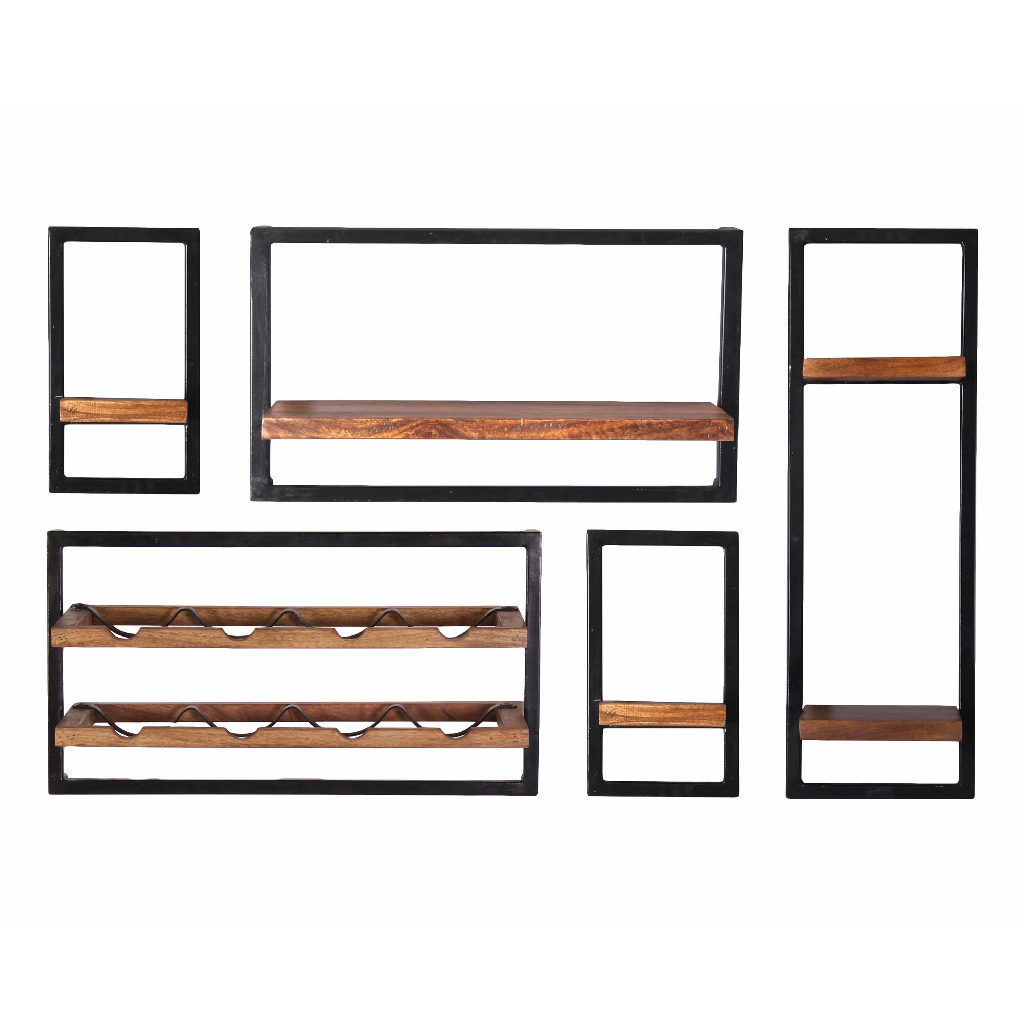 SIT »Panama« Wandregal Set 5-teilig Mangoholz mit Altmetall