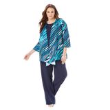 Plus Size Women's Three-Piece Pantsuit by Roaman's in Cool Abstract Stripe (Size 28 W)
