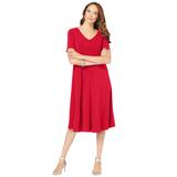 Plus Size Women's Ultrasmooth® Fabric V-Neck Swing Dress by Roaman's in Vivid Red (Size 42/44) Stretch Jersey Short Sleeve V-Neck