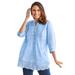 Plus Size Women's Embroidered Pintuck Tunic by Woman Within in French Blue Stripe Eyelet Embroidery (Size L)