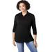 Plus Size Women's Long-Sleeve Polo Ultimate Tee by Roaman's in Black (Size 2X) Shirt